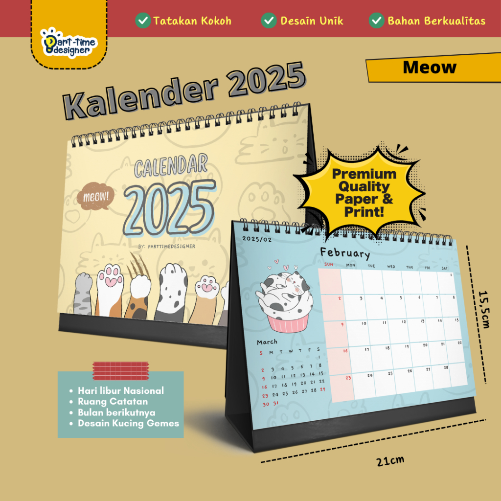 

Meow Kalender Meja 2025 Tema Kucing Kartun Lucu