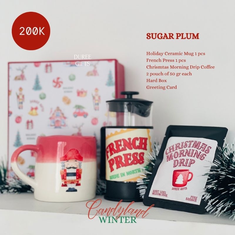 

Sugar Plum set - Hampers Natal dan Akhir Tahun Duree Gifts, dengan Ceramic Mug, French Press dan Coffee