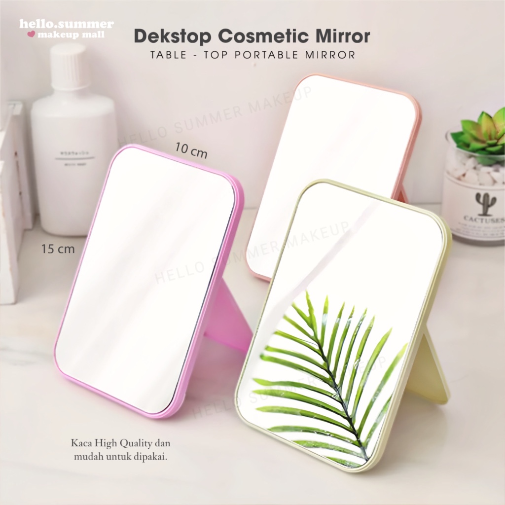 DEKSTOP COSMETIC MIRROR Cermin Kotak Lipat Persegi Portable Kaca Meja Standing 10cm