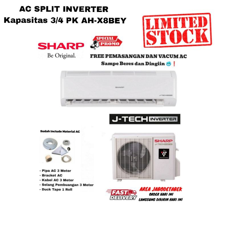 TERMURAH❗AC SHARP Kapasitas 3/4 PK J-TECH INVERTER - AH-X8BEY Garuda MultiFlow INVERTER R32 GOLDFIN 