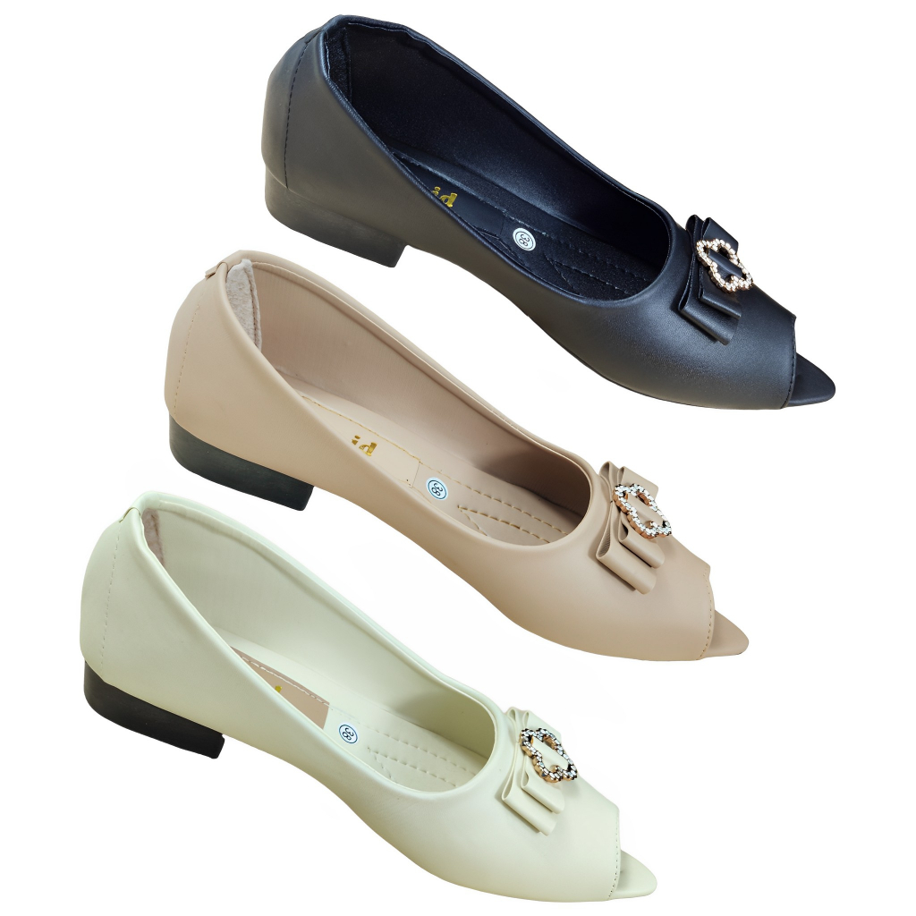 Sepatu Flat Shoes Kerja Wanita Kantor Kuliah Hitam Polos Kekinian Empuk Ringan Murah