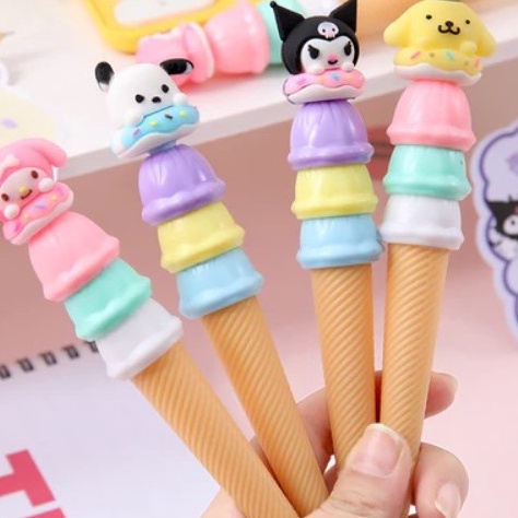 

Hemat 6pc PULPEN GEL MELODY KUROMI GEL ICE CREAM PENA PEN ES KRIM CONE FANCY CAPYBARA