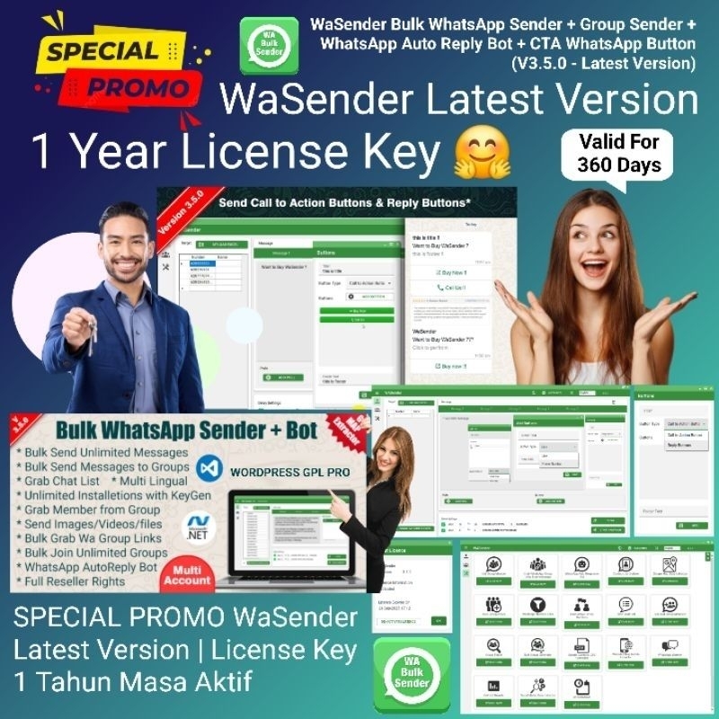 WaSender Bulk WhatsApp Sender + Group Sender + WhatsApp Auto Reply Bot + CTA WhatsApp Button (V3.5.0
