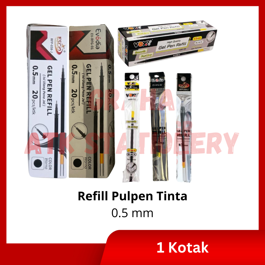 [1 Kotak] Refill Tinta Pulpen 0.5mm Voxy Evodia Esco / Isi Ulang Tinta Pulpen / Refill Gel Ink Pen G