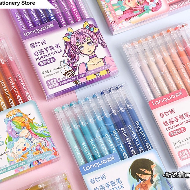 

HJ6 Winze 9 colors gel pen set drawing pen pulpen warna warni lucu aesthetic acrylic marker morandi pastel retro color journal marker pen alat tulis spidol akrilik marker art supplies