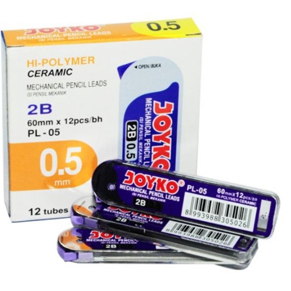 

Potongan 12 tube ISI PENSIL MEKANIK 2B 5mm ISI ULANG REFILL PENSIL CETEK JOYKO