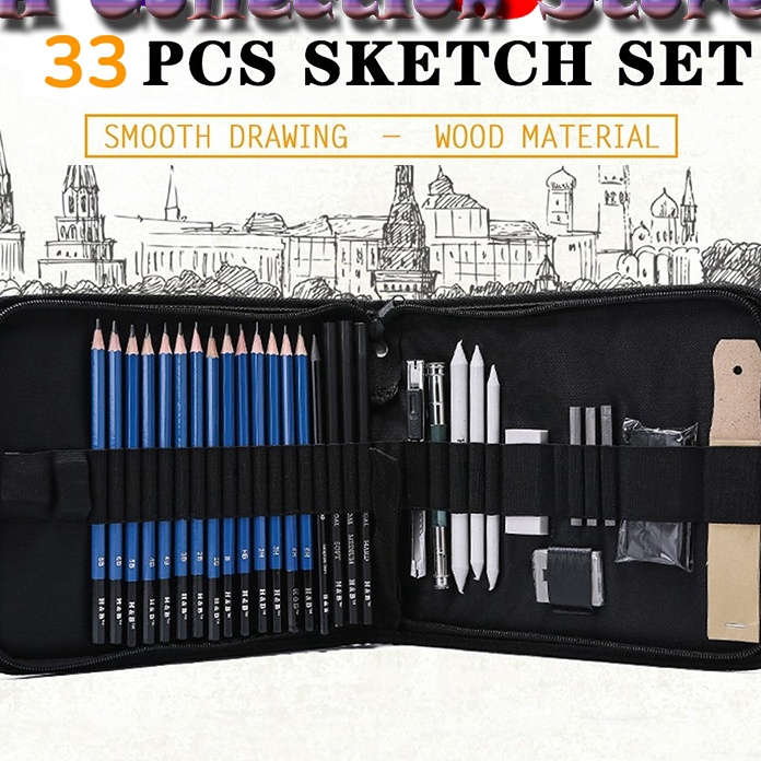

Langka 33PCSSet Sketch Pensil Pisau Penghapus dan Pensil Gambar untuk Keperluan Sekolah Pencil Drawing Set Sketsa dan Lukisan Set