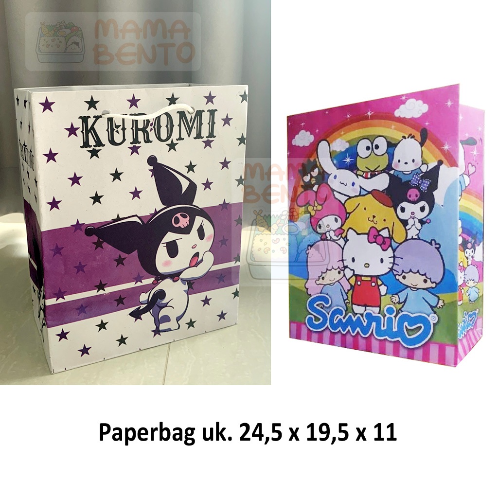 

Kantong Paper Bag Goodiebag ukuran 24,5 x 19,5 x 11 Hampers Tas Kado Bahan Kertas Gambar Kuromi Sanrio untuk Snack Ulang Tahun Birthday Anak