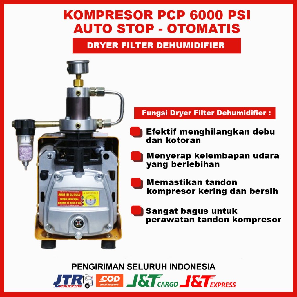 KOMPRESOR PCP 6000 PSI - dengan Dryer Filter Dehumidifier & Auto Stop -KOMPRESOR PCP OTOMATIS - Free