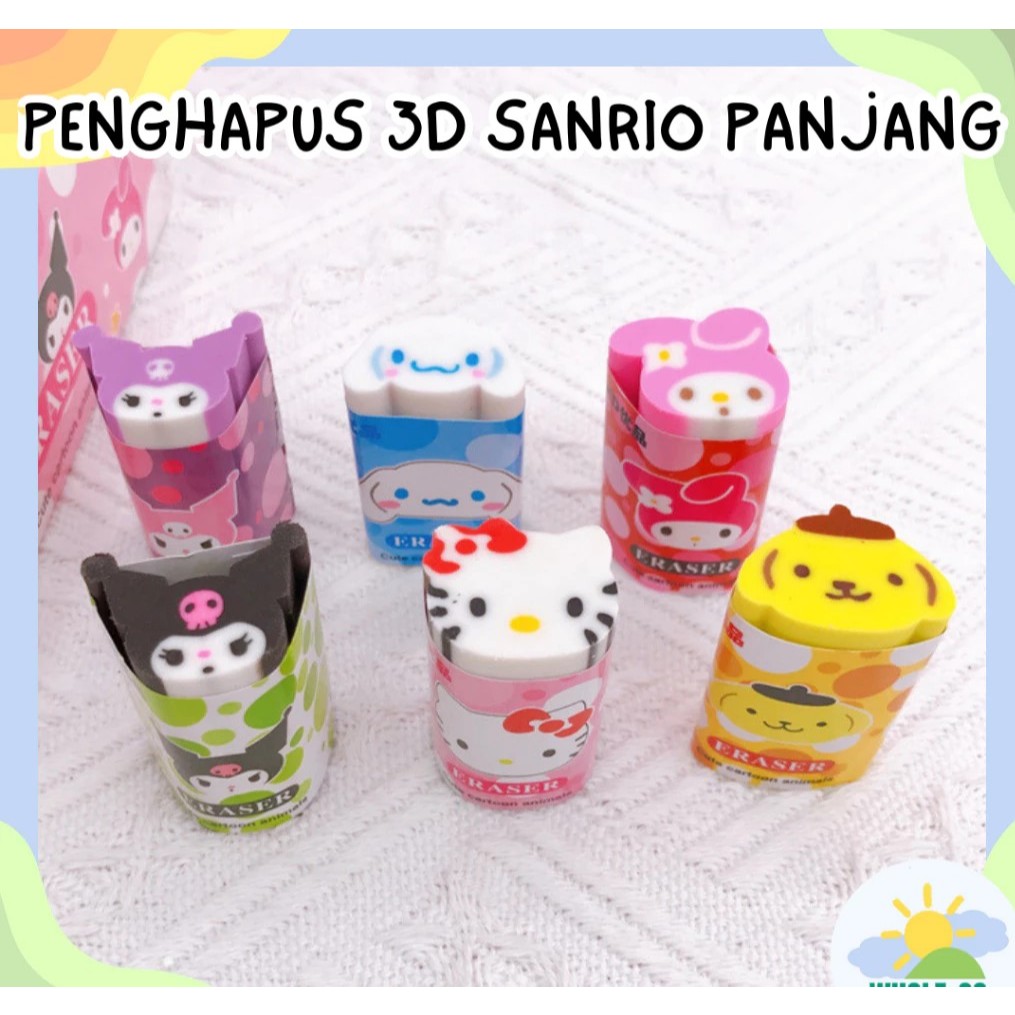 

Penghapus Panjang 3D Premium Sanrio Kuromi Melody Cinnamoroll / 3D Eraser Sanrio Premium Lonjong Karakter