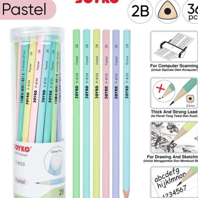 

FG2 PERDRUM Pencil Pensil Joyko P813 2B 1 Drum 36 Pcs Pastel