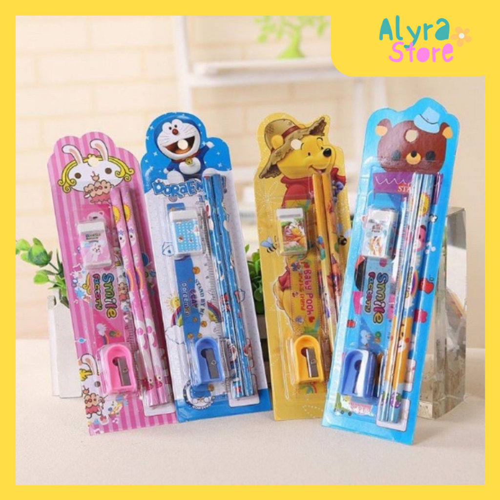 

Alyrastore - Set Alat Tulis Sekolah 5in1 Karakter Lucu - Mini Stationery