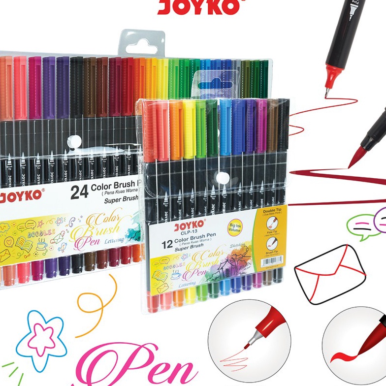 

KP8 Brush Pen Joyko CLP13 12 Colors CLP13A 24 Colors Double Tip Fine Brush Tip