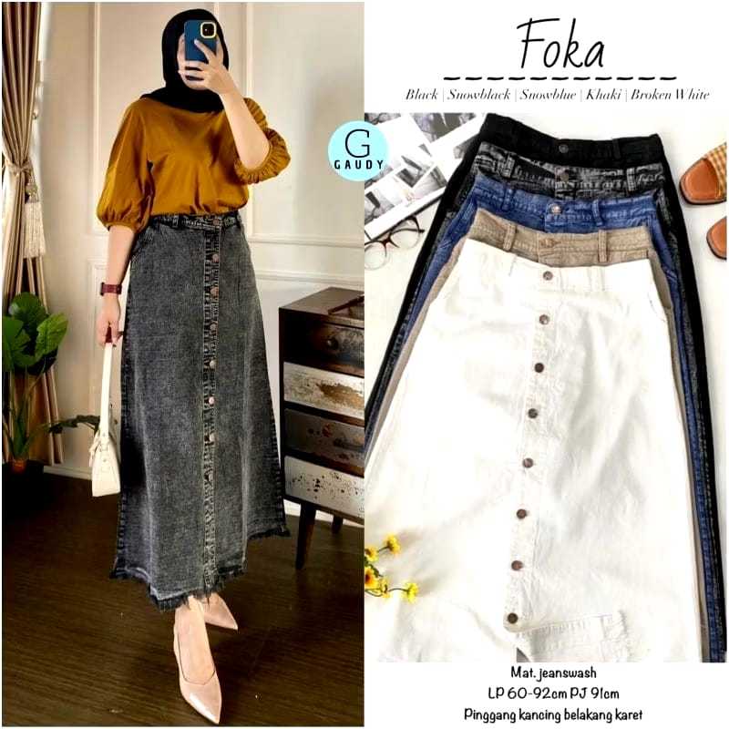 Rok Jeans Panjang Gisca Kancing Depan Murah//Rok jeans wanita terbaru 2023/ Rok jeans panjang