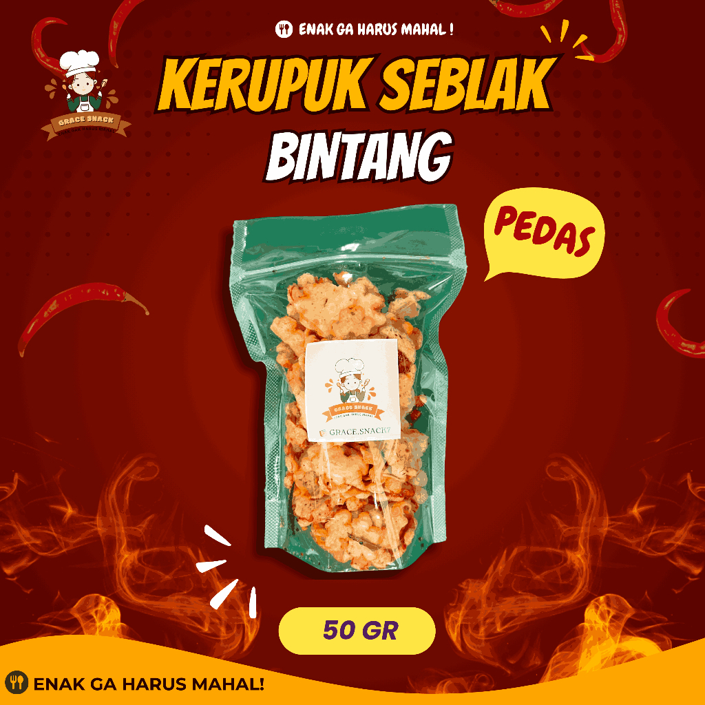 

KERUPUK SEBLAK BINTANG 50 GR POUCH - Grace Snack