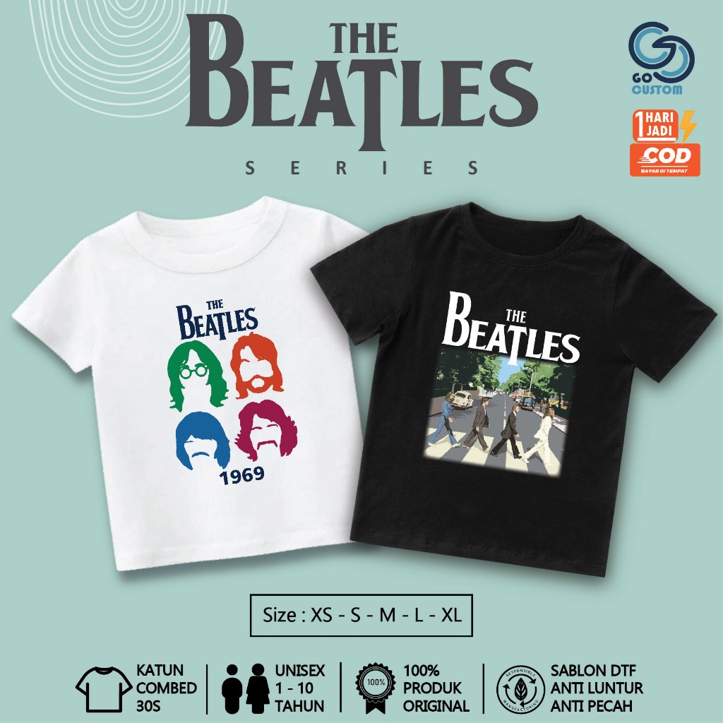 Kaos Anak Laki Laki Perempuan The Beatles Usia 1-10 Tahun - Baju Anak Band Musik Rock Metal Punk Pop