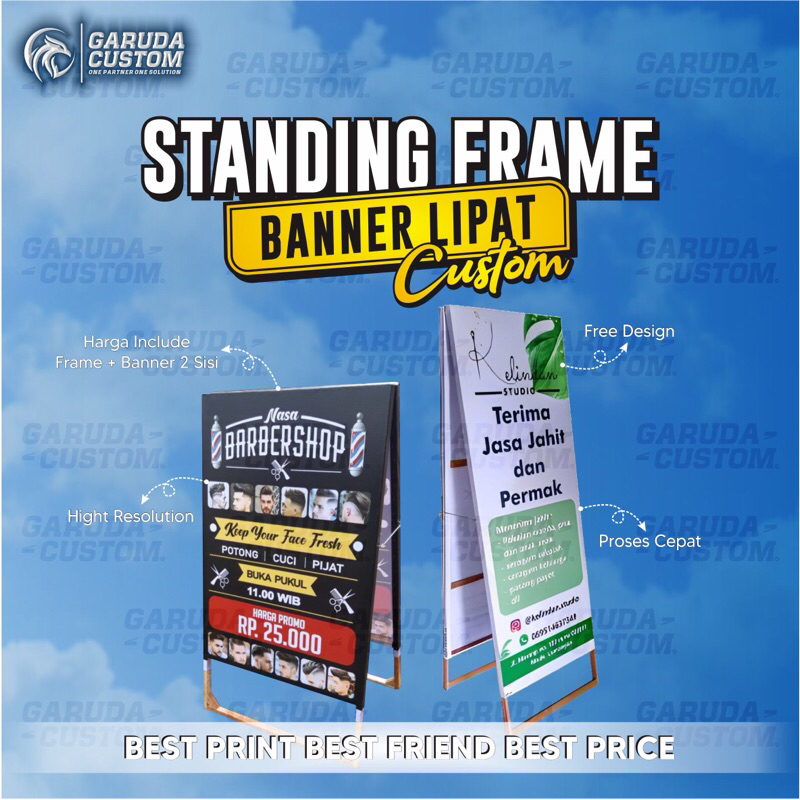 Standing Banner Custom | Banner Segitiga | Banner Kayu Lipat | Banner Jualan | Stand Banner