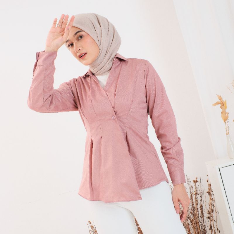 Sylvie Top / Blouse Wanita Lengan Panjang / Blouse Kemeja V Neck / Kemeja Wanita Catton Size L,XL