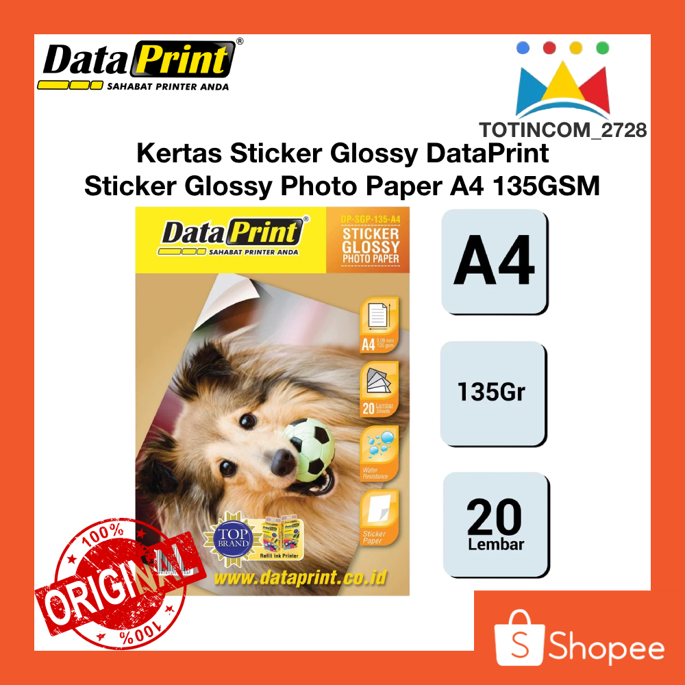 Kertas DATAPRINT Sticker Glossy 135gsm Photo paper ukuran A4 Kertas Foto Stiker Mengkilap Tahan Air