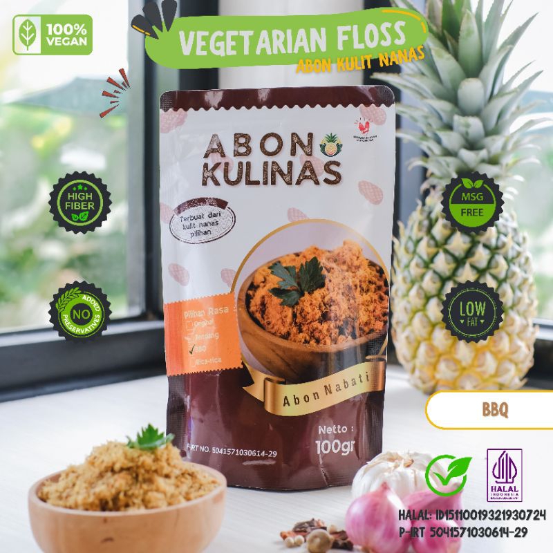 

Abon Kulit Nanas 100 gram - Varian BBQ, Premium Vegetarian, Abon Nabati, Tanpa Pengawet, dan Non MSG. gurih, kaya serat dan halal