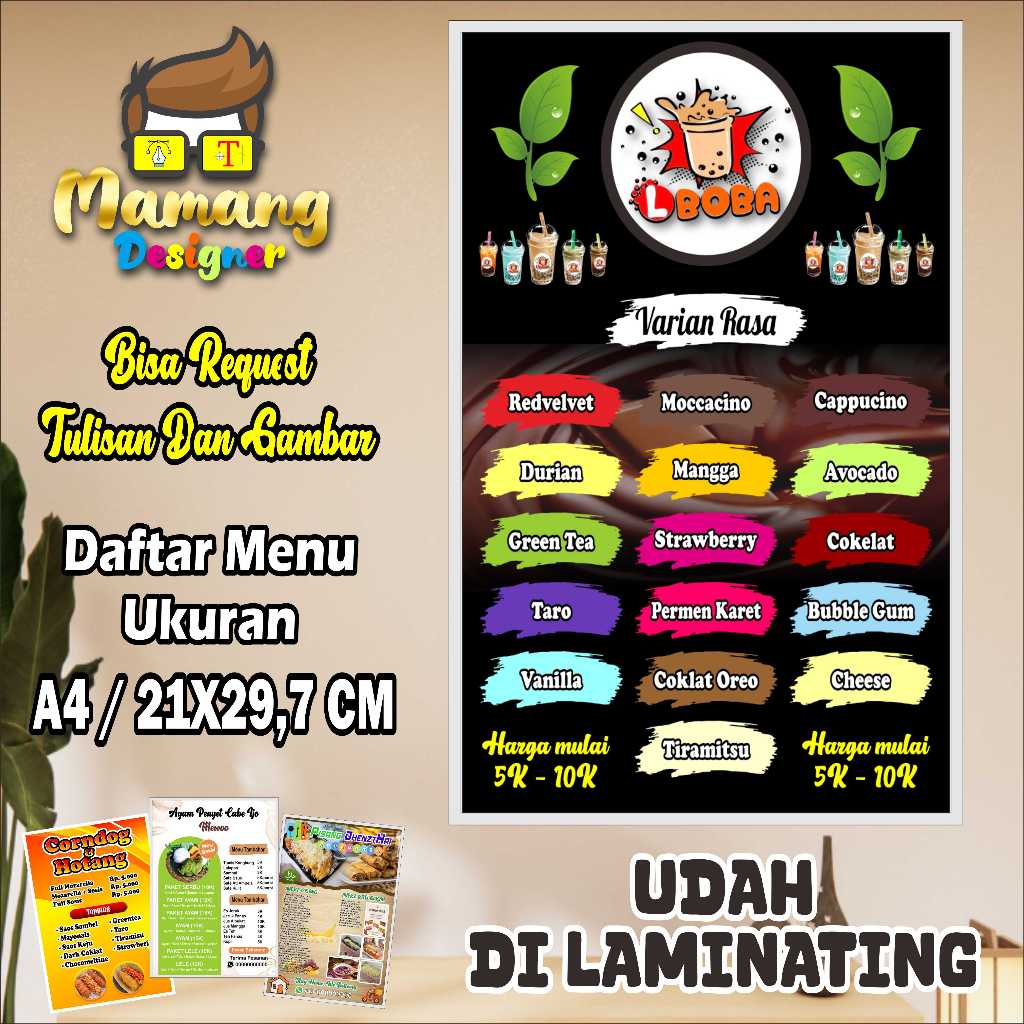 Cetak Poster Daftar Varian Rasa Jualan Boba bb