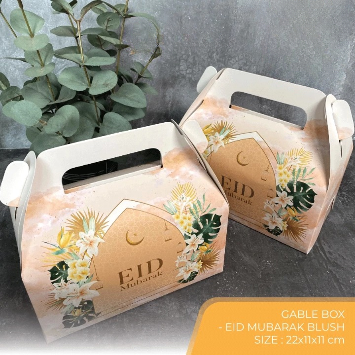 

( 5 pcs ) gable box kemasan kue kering nastar edisi eid mubarak dus kemasan hampers souvenir idul fitri ukuran 22x11x11 cm