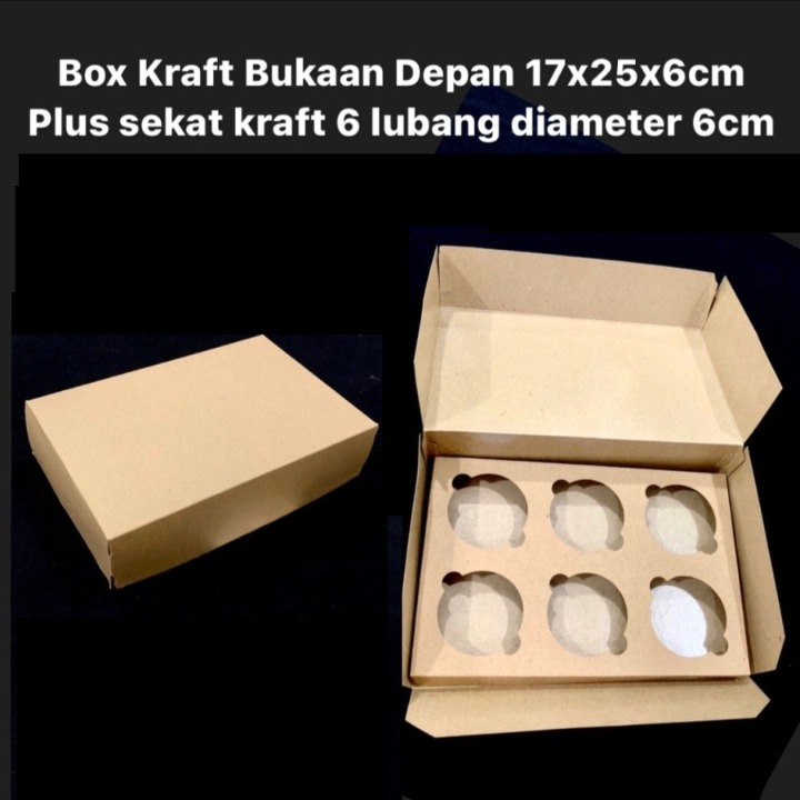 

( 10 pcs ) Dus Kraft Sekat 6 Lubang Box Kotak Polos 17x25x6 cm Packaging Hampers Pie Mini