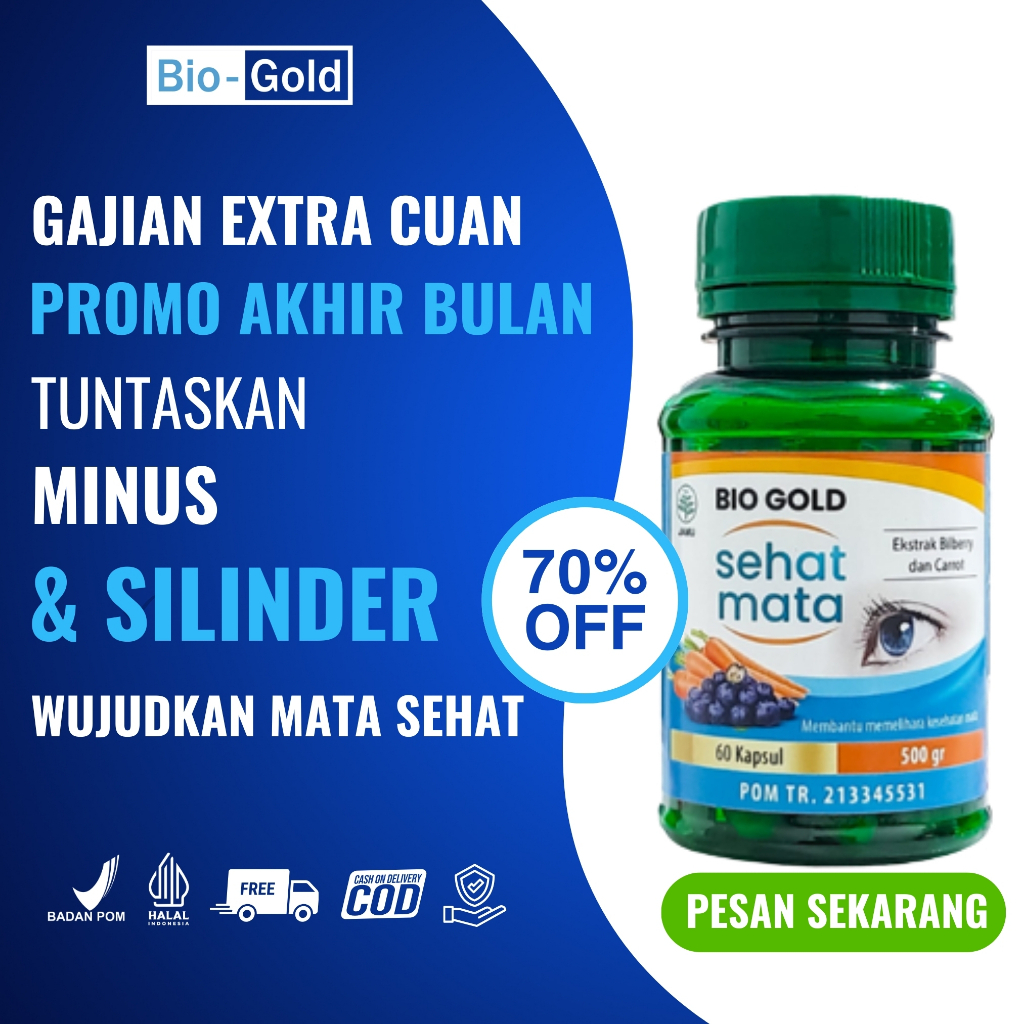 BIOGOLD Kapsul Sehat Mata Ekstrak Blueberry Dan Wortel Atasi Mata Minus 60 Kapsul Halal BPOM