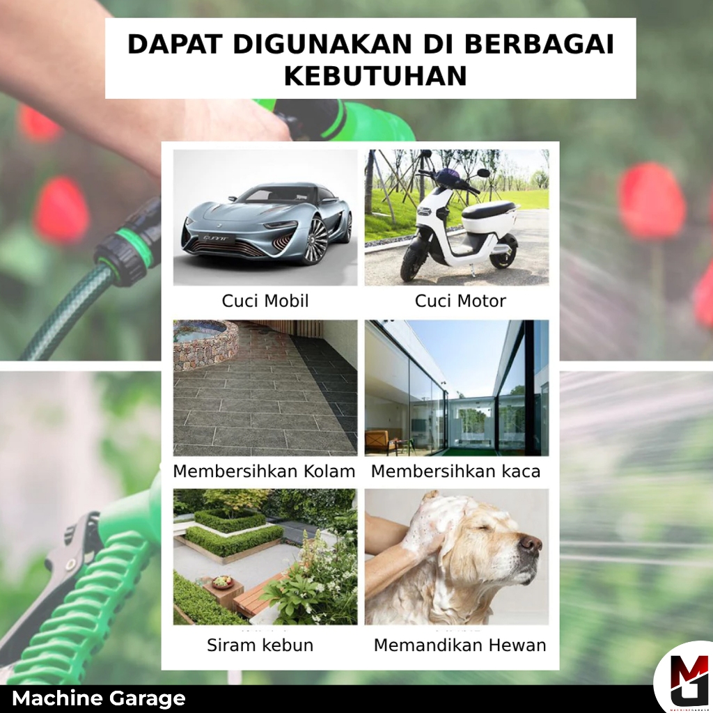 Selang Air 1/2inch Cuci Motor Paket Semprotan Selang Air 7 Fungsi dan Watergun Jet Spray Alat Cuci Mobil Siram