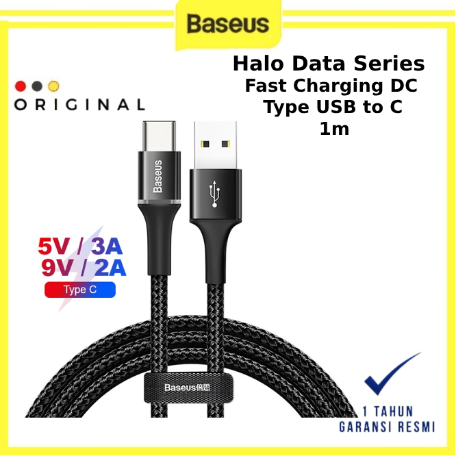 Baseus halo data cable USB For Type C 3A 1m - BASEUS ORIGINAL ( CODE 10082 ) / KABEL DATA BASEUS / C