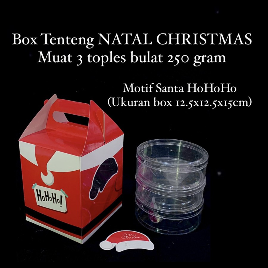 

5 pcs Kardus Tenteng Natal isi 3 Toples Bulat 250gr Kardus Jinjing Packaging Hampers Xmas Santa