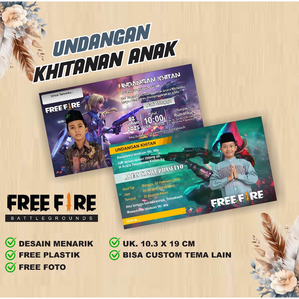 UNDANGAN KHITANAN ANAK TEMA FREE FIRE / UNDANGAN KHITAN / UNDANGAN ANAK