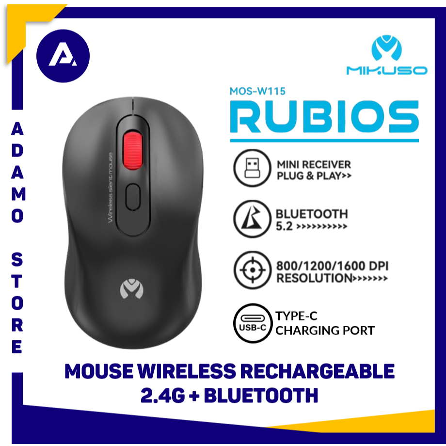 Mouse Wireless + Bluetooth Mikuso MOS-W115 Rechargeable Dual Connection