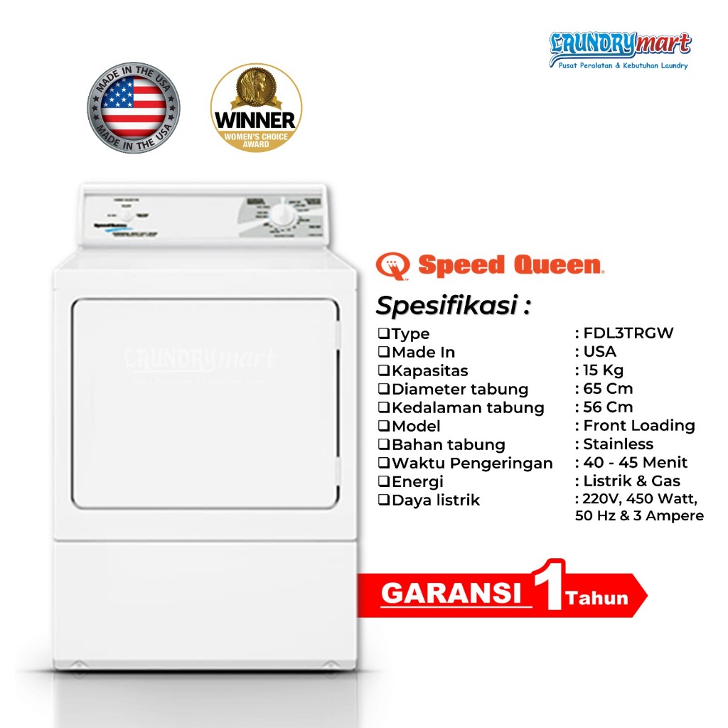 DRYER / MESIN PENGERING / MESIN PENGERING LAUNDRY SPEEDQUEEN PINTU BESI KAPASITAS 15KG LDL3TRGS