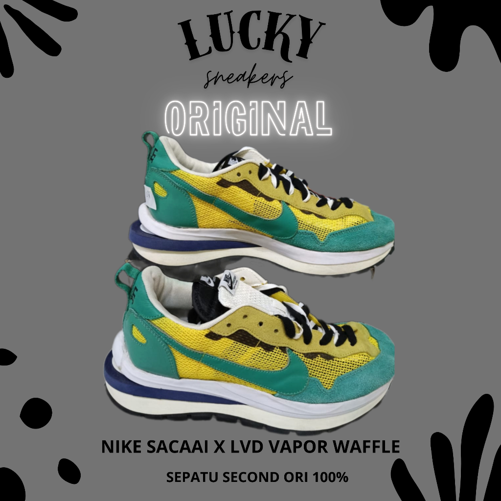 Sepatu Ori Second Nike Sacai Vaporwaffle X LVD Waffle Lime Mulus Not Minus By Lucky Sneakersz