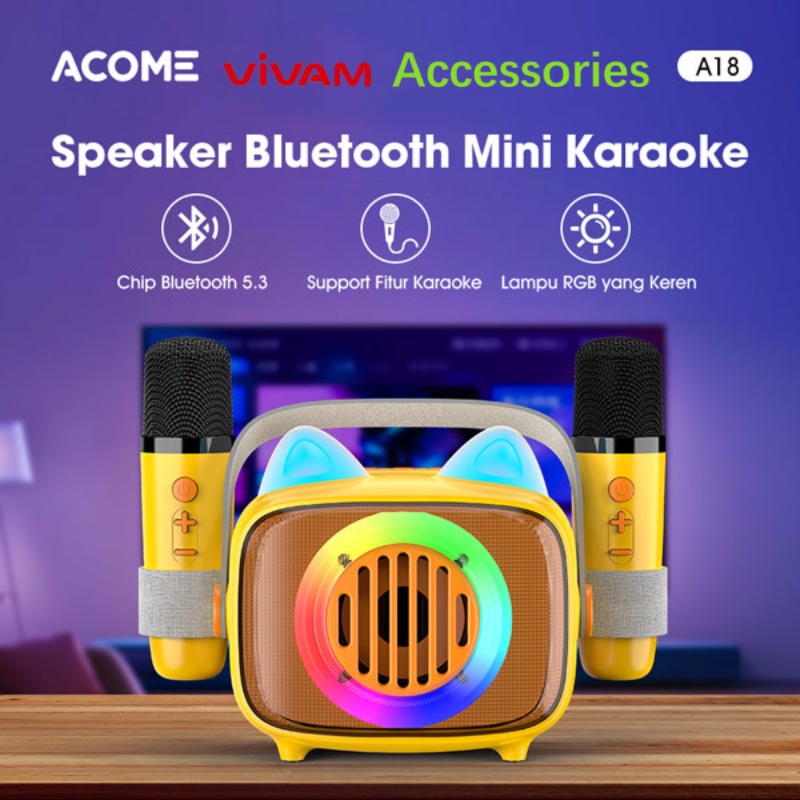 ACOME A18 Speaker Mini Bluetooth Portable Karaoke RGB with 2 microphone