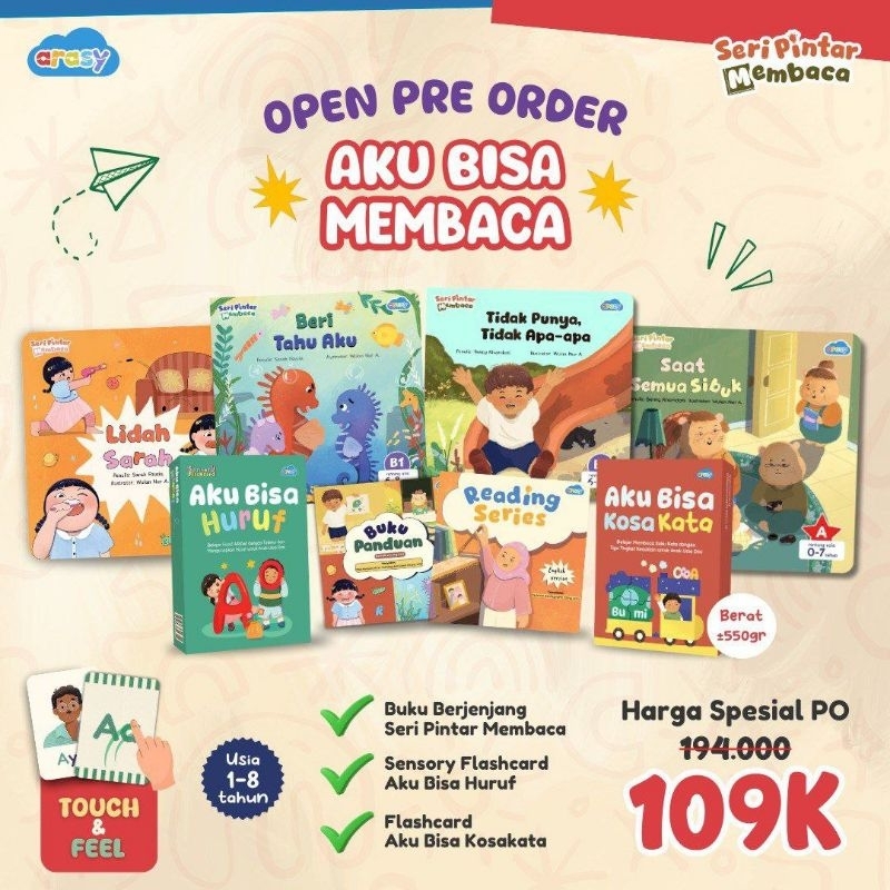 Sensory Flash Cards : Aku Bisa Semua ( Berhitung, Huruf, Hijaiyah, Kosakata, Mengeja, Membaca. ARASY