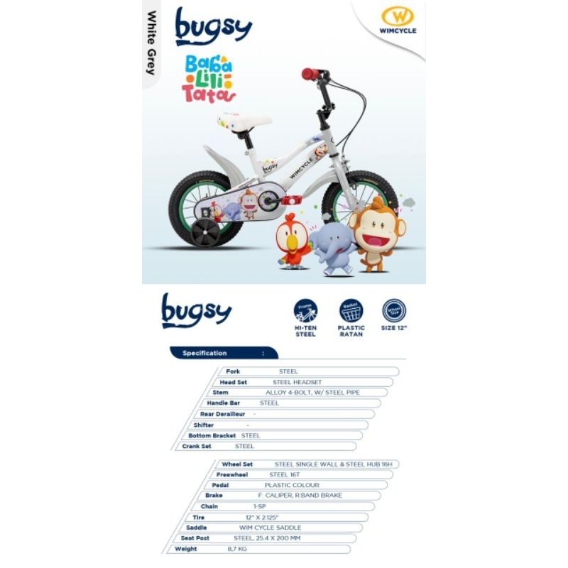 Sepeda Wim Cycle Bugsy Balita 12 Inch Sepeda Anak Baba Lili Tata