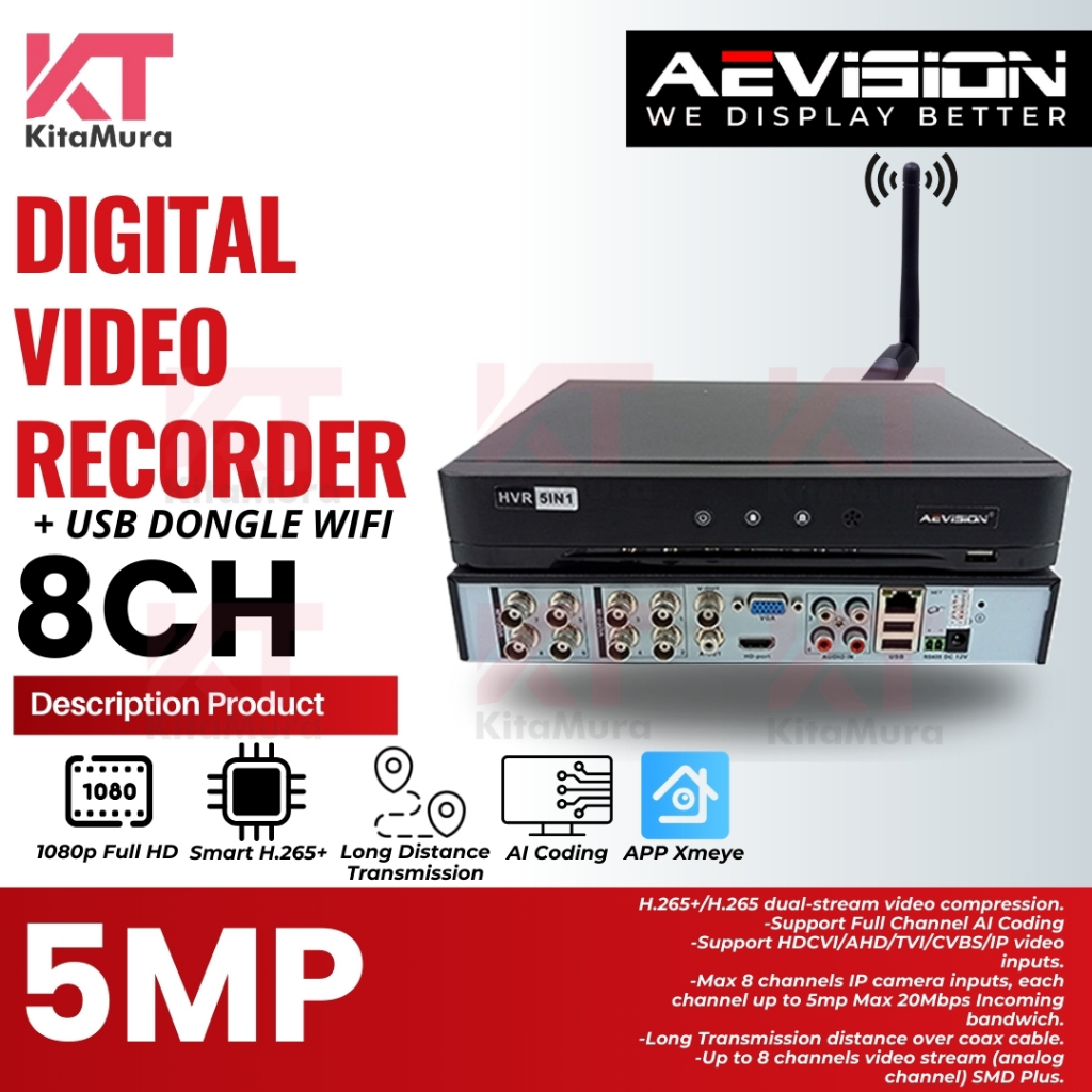 DVR Aevision 8CH 5MP Resolusi 2560P Full HD, HS-BH3008VH XMEYE 5MP TU2T