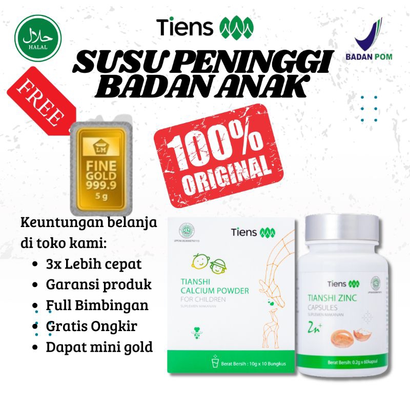 

SUSU PENINGGI BADAN ANAK 5 - 12 TAHUN CEPAT - SUSU CALSIUM & ZINC LAKTAT TIENS ORIGINAL HALAL BPOM