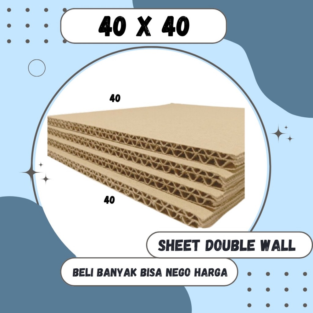 

Kardus Lembaran 40x40 / 40x30 / 40x20 / 40x10 Sheet Polos Double Wall Packing Karton Coklat Warna Packing