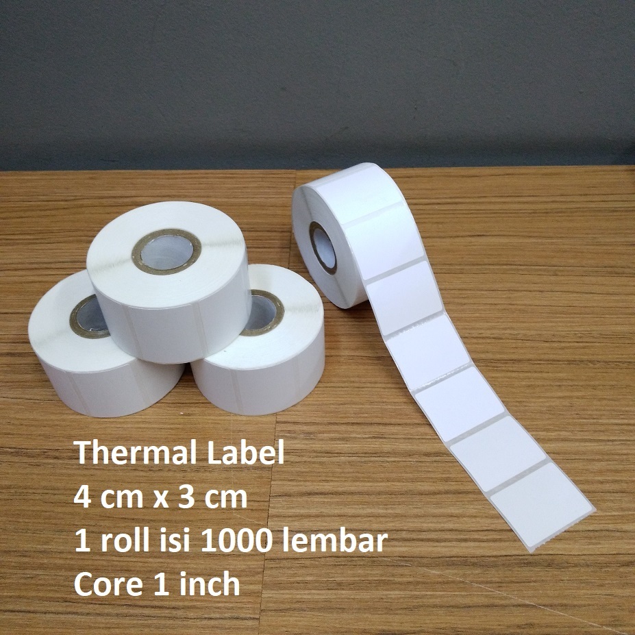 

Thermal Label 4x3cm Sticker Barcode 40x30mm isi 1000 pcs core 1 inch