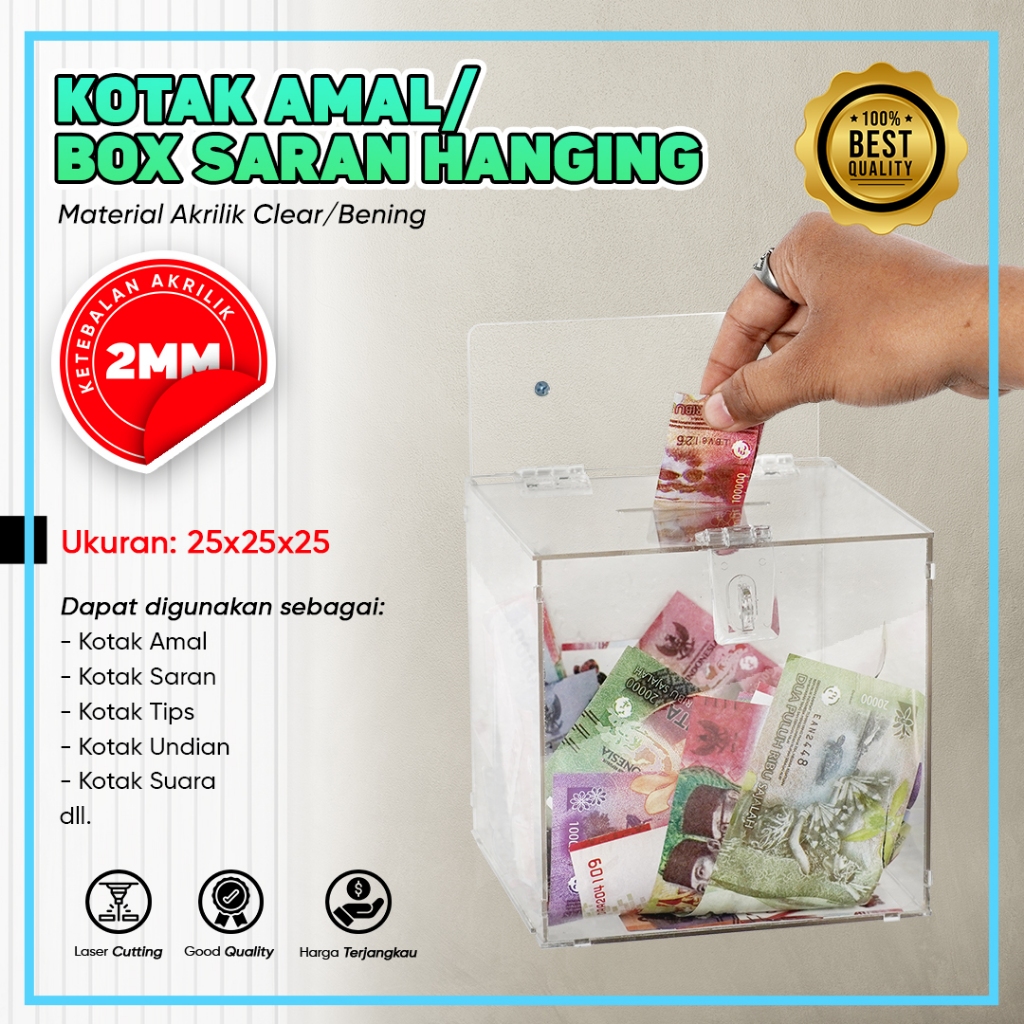 Kotak Amal / Saran Akrilik Dinding 25x25x25 cm
