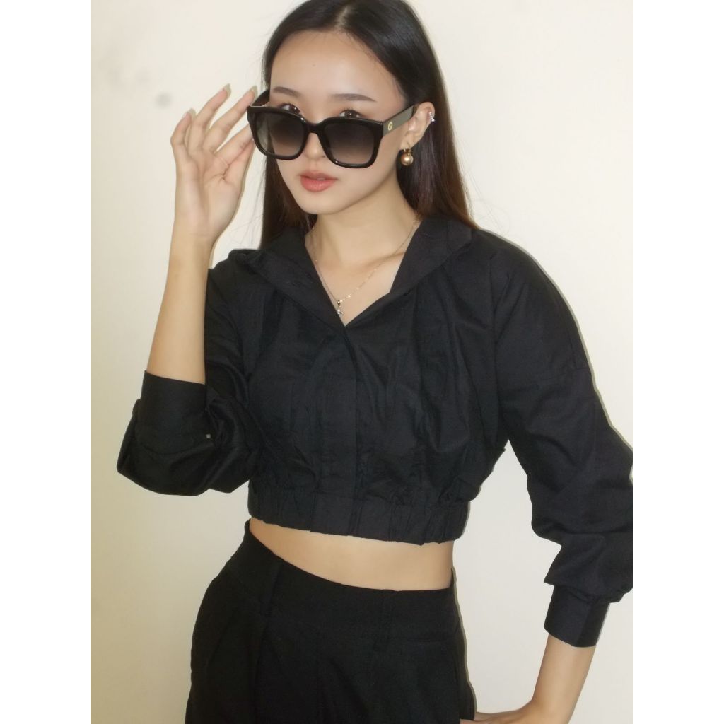 CAMA Noona Top | Katun Kemeja Kancing Depan Crop Top Oversized