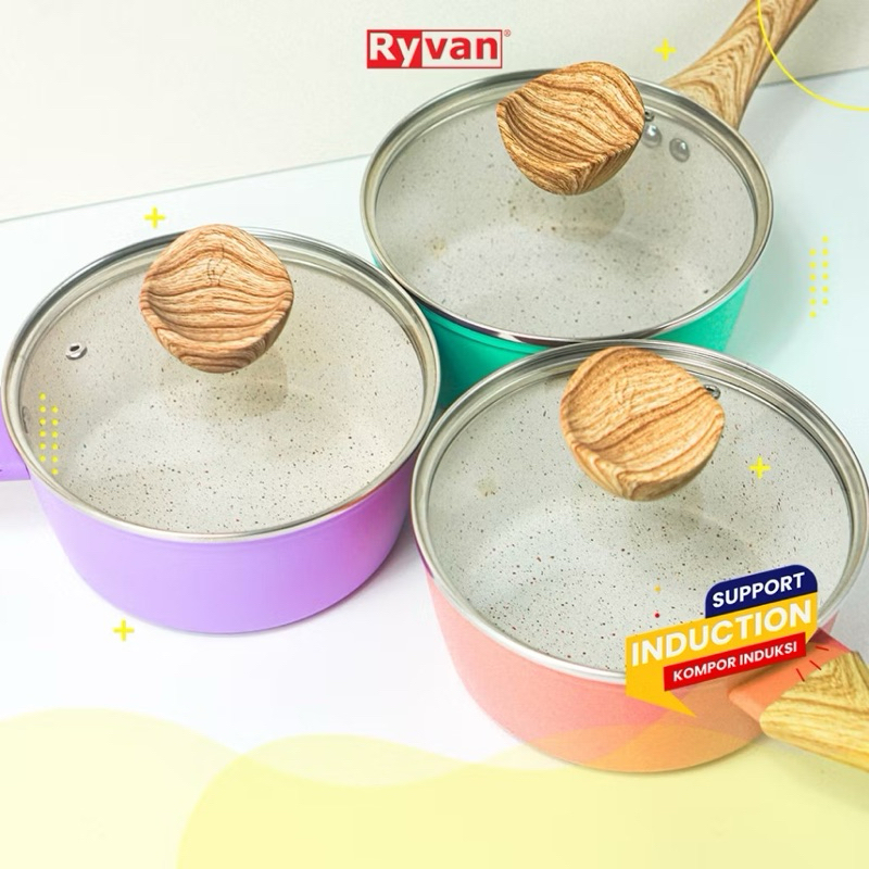 TMS99-010 RYVAN VIERA Aluminium Marble Saucepan 18 cm Induction Bottom Lid Panci Induksi Dengan Tutu