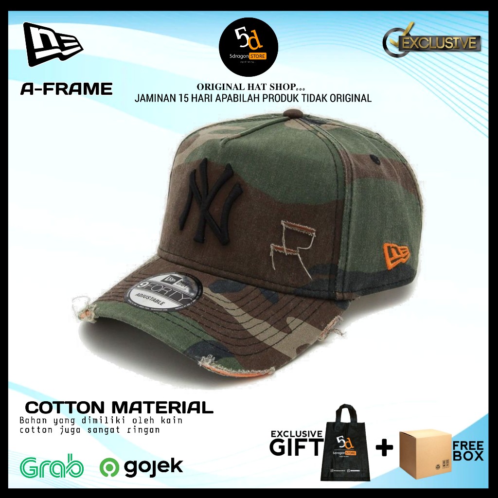 TOPI NEW ERA ORIGINAL AFRAME NEW YORK YANKEES COTTON DAMAGE CAMO ARMY