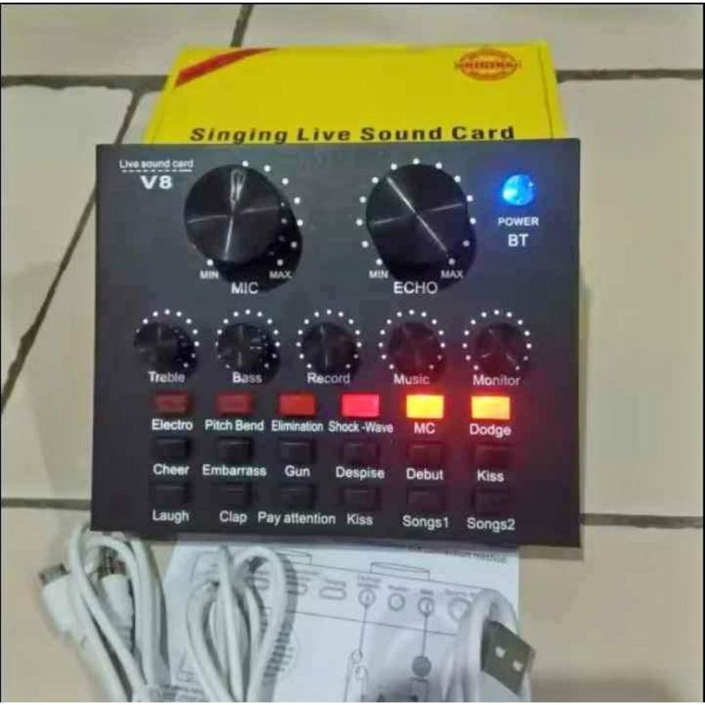 Paket Karaoke Mixer Audio Soundcard V8 Bluetooth dan Mic
