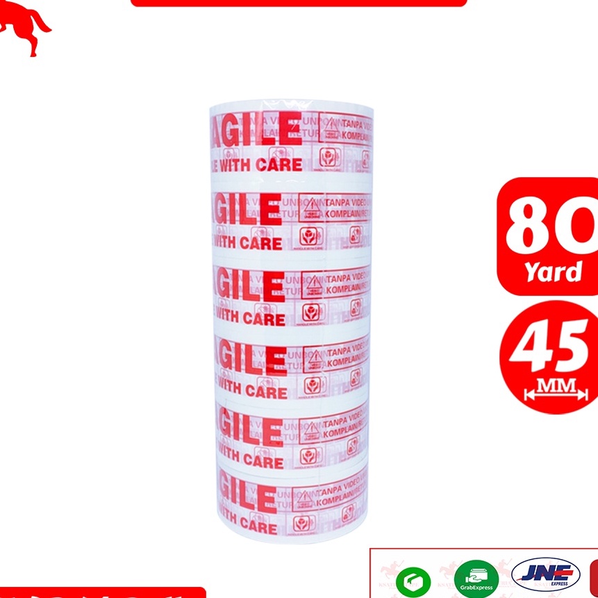 

KF7 Lakban OPP Tape Lakban Fragile KSATRIA Tape 45mm x 8 Yard 1 Slop