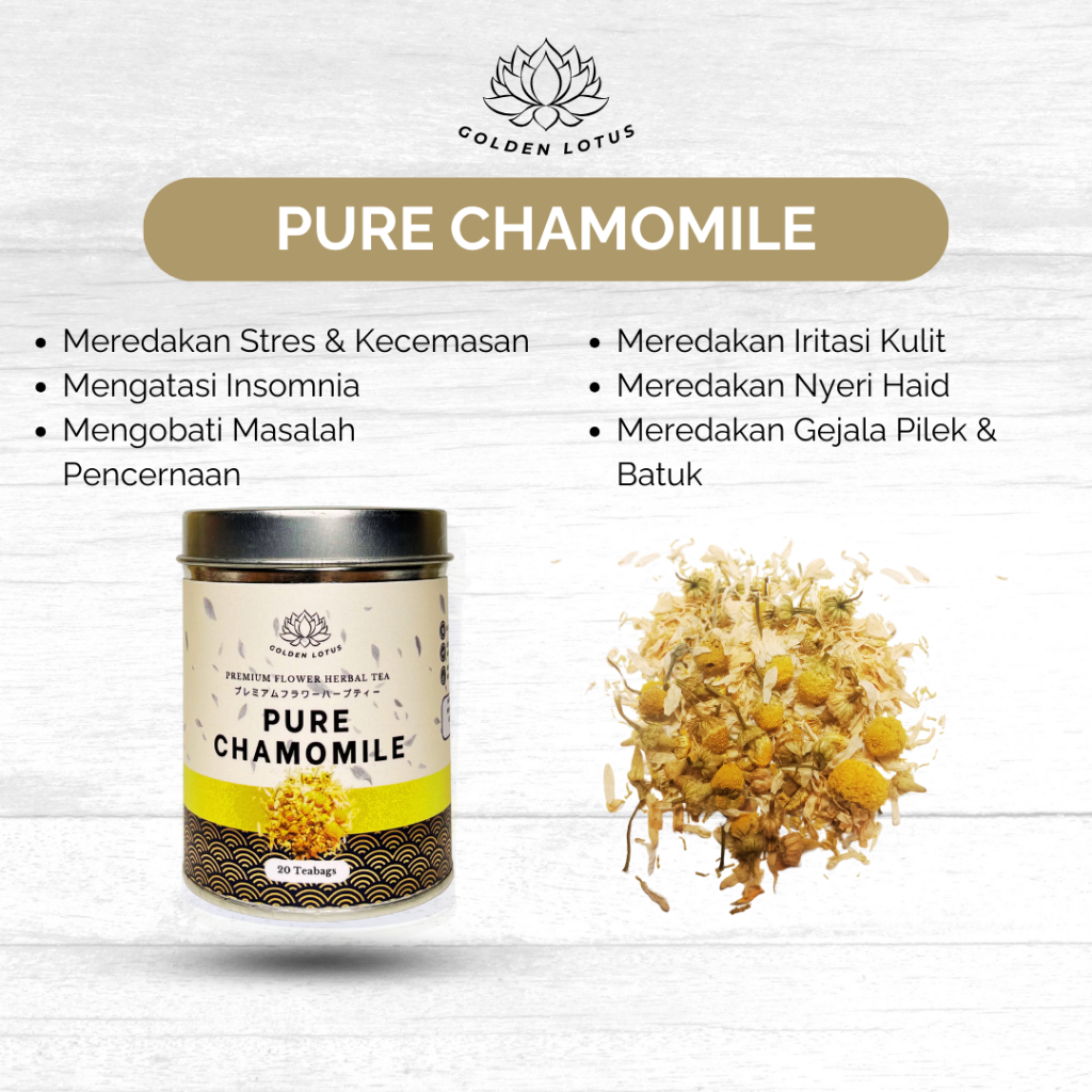

GOLDEN LOTUS Teh Bunga Organic Premium CHAMOMILE Flower Tea Herbal Mengobati Imsonia Merelaksasi