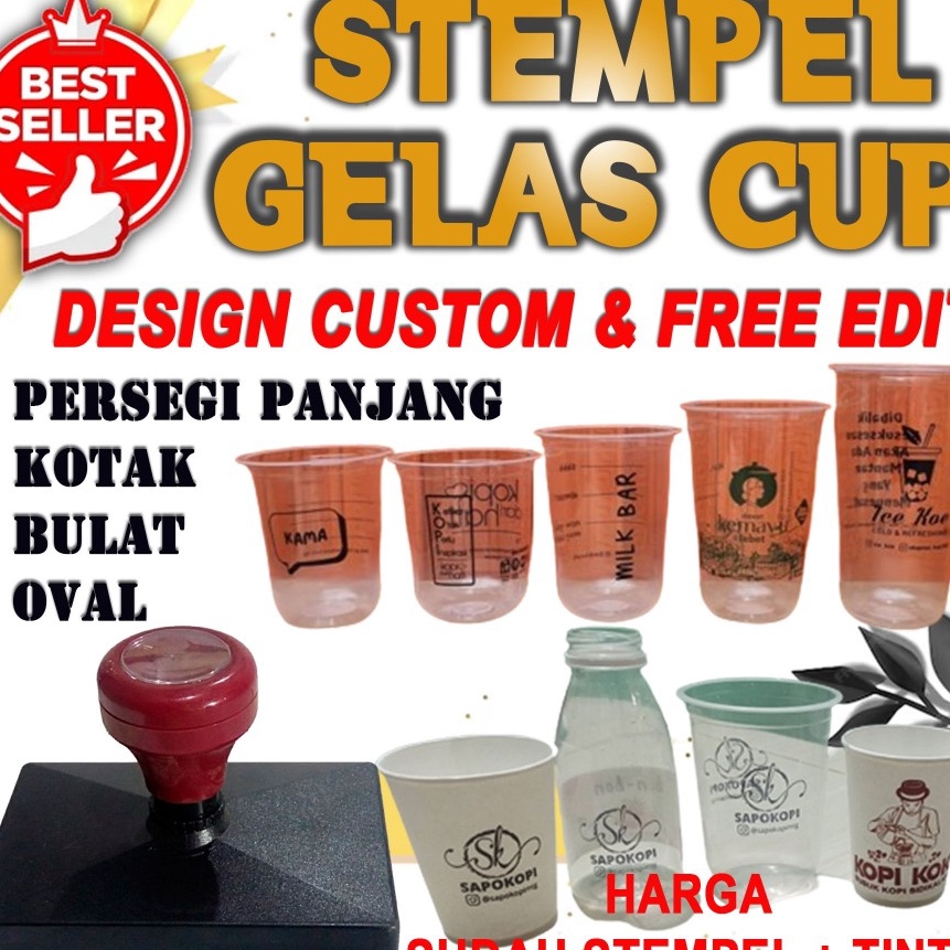 

Potongan stempel Gelas Cup Plastik CustomFree Tinta